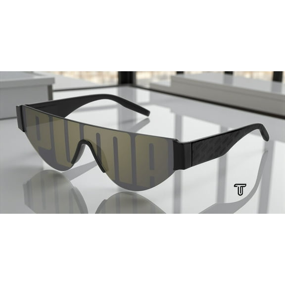 PUMA PU0288S 001 Mask Black Shiny Solid Smoke Base 99 mm Women's Sunglasses