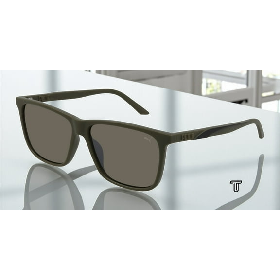 PUMA PU0322S 004 Squared Green Black Solid Khaki 58 mm Men's Sunglasses
