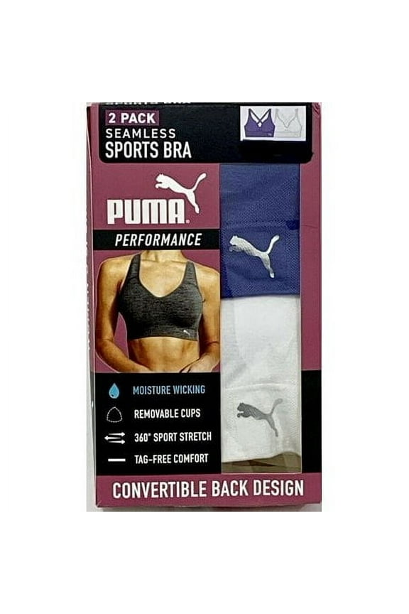 Performance Women's Seamless Sports Bra 2 Pack Convertible (White/Purple, XL)