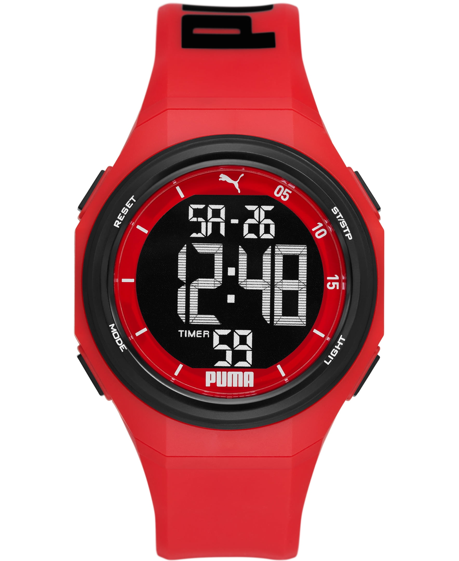 PUMA Puma 9 Digital Black and Red Polyurethane Watch (P6042)
