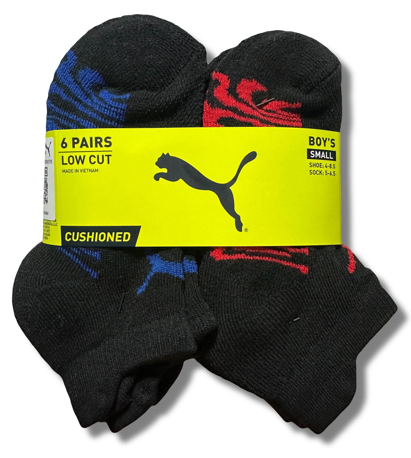 PUMA SOCKS BOYS X6 - LOW CUT 243 DECO - BLACK SZ SMALL - SHOE SZ 4-8.5 ...