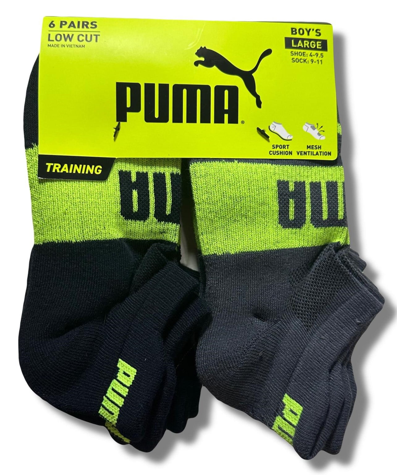 PUMA SOCKS BOYS X6 - LOW CUT 243 - EDGE NAVY GRAY - LARGE SZ SHOE 4-9.5 ...