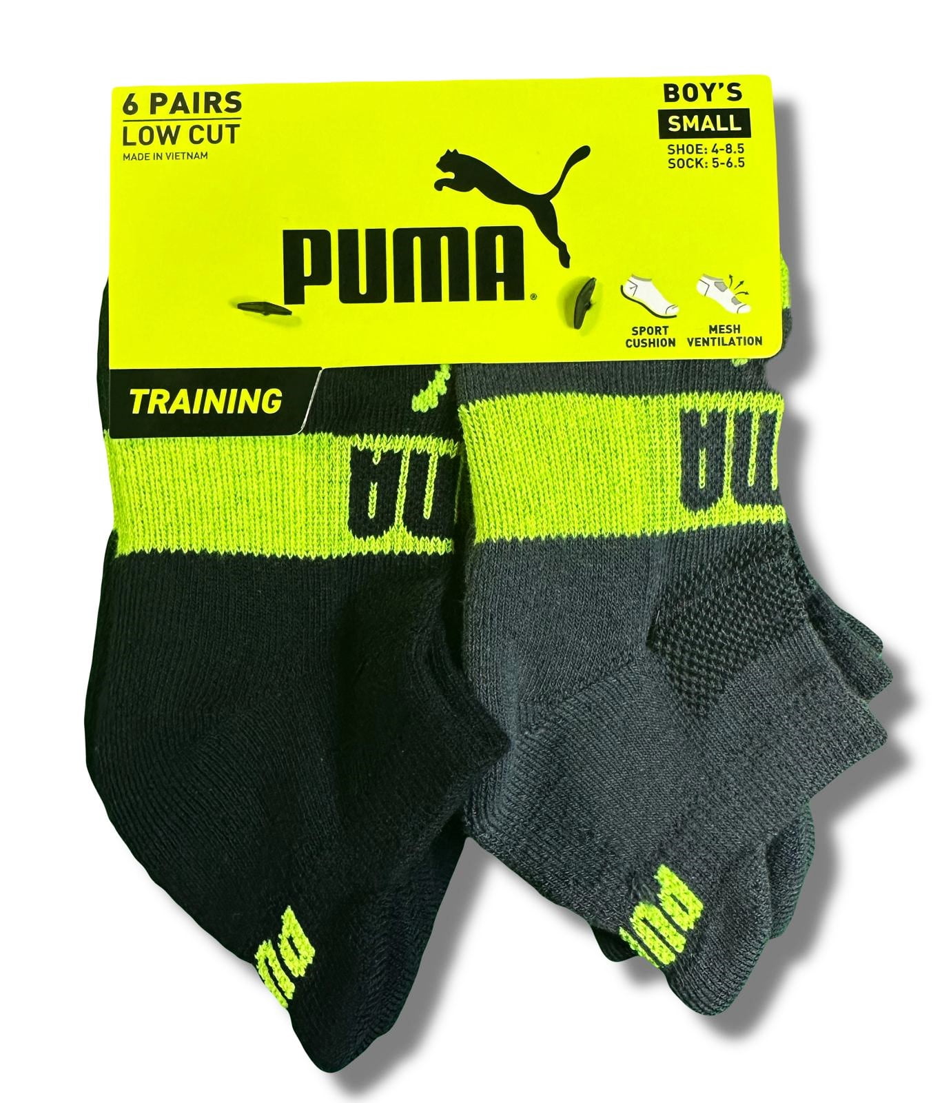 PUMA SOCKS BOYS X6 - LOW CUT 243 - EDGE NAVY GRAY - SMALL SHOE 4-8.5 6 ...