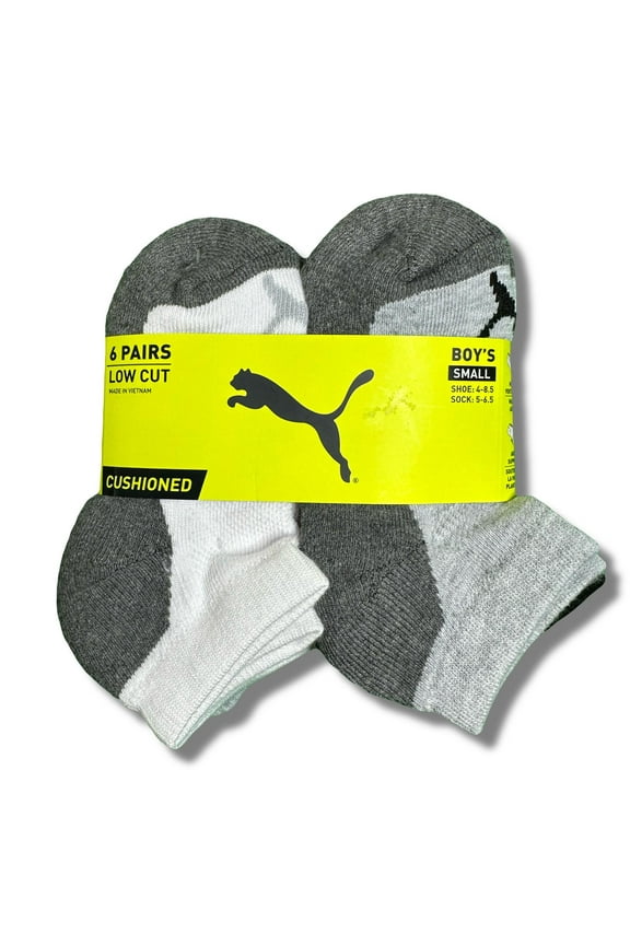 SOCKS BOYS X6 - LOW CUT 243 ZACK - SZ SMALL WH GR - SZ SHOE 4-8.5 - 6 PACK