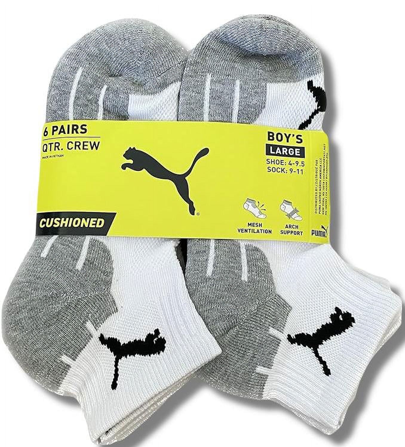 PUMA SOCKS BOYS X6 - QUARTER 223 - CUBE WHITE GREY - LARGE SHOE 4-9.5 ...