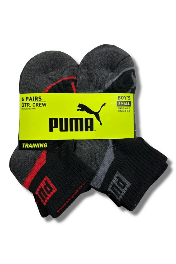 SOCKS BOYS X6 - QUARTER 253 - WAVE BLACK RED - SMALL SZ SHOE 4-8.5 - 6 PACK