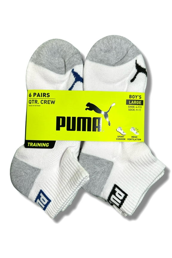 SOCKS BOYS X6 - QUARTER 253 - ZING WHITE - LARGE SZ SHOE 4-9.5 - 6 PACK