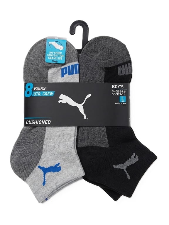 SOCKS BOYS X6 - QUARTER 263 - TRAP GREY BLACK SZ LARGE 4-9.5 - 8 PACK