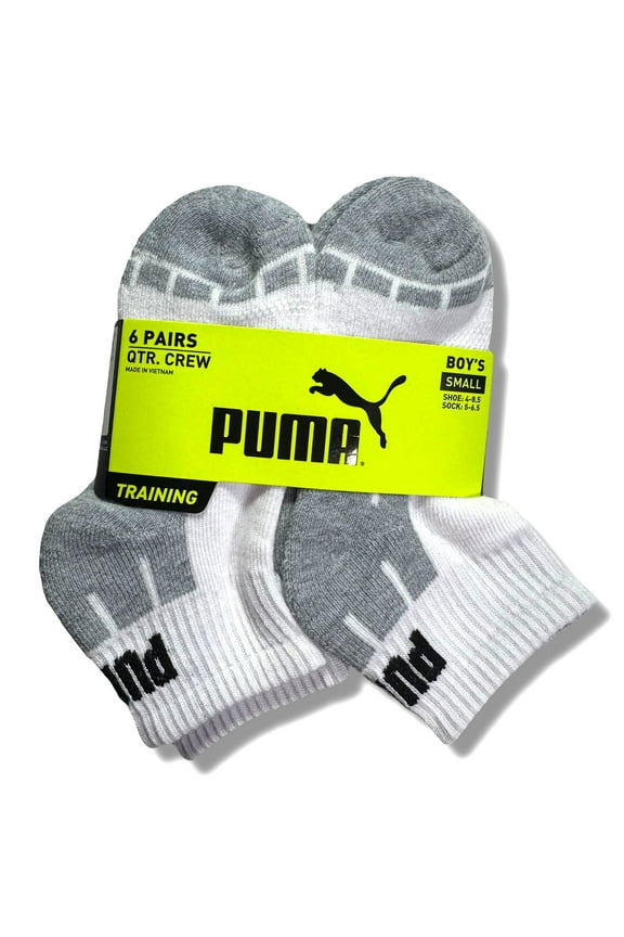 SOCKS BOYS X6 - QUARTER CUT 243 - CUBE WHITE - SMALL SZ SHOE 4-8.5 - 6 PACK