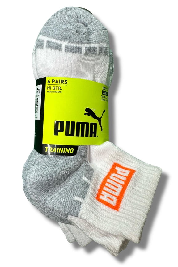 SOCKS BOYS X6 - QUARTER CUT 253 - CUBE ORANGE - LARGE SZ SHOE 4-9.5 -6 PACK