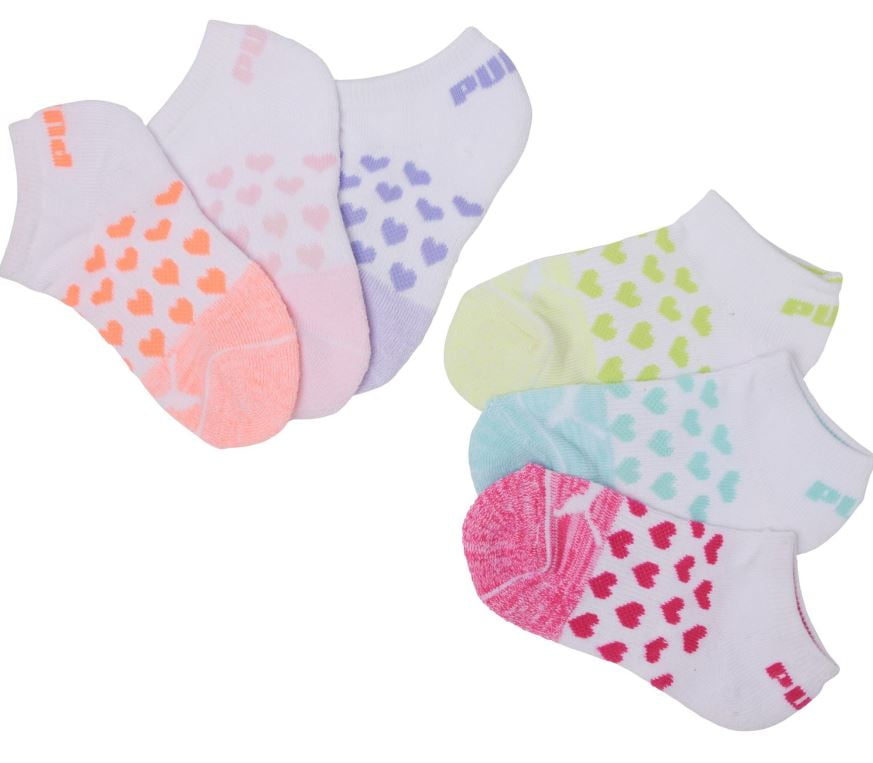 PUMA SOCKS GIRLS X6 - NO SHOW 243 - HEARTS MULTI - SMALL 6 PACK SHOE 4 ...