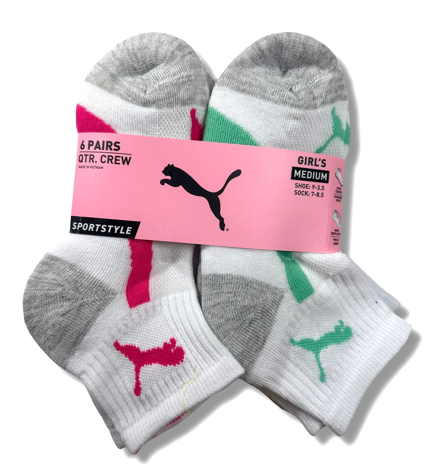PUMA SOCKS GIRLS X6 - QUARTER CUT 243 - PIPA GREEN - MEDIUM SHOE 9-3.5 ...