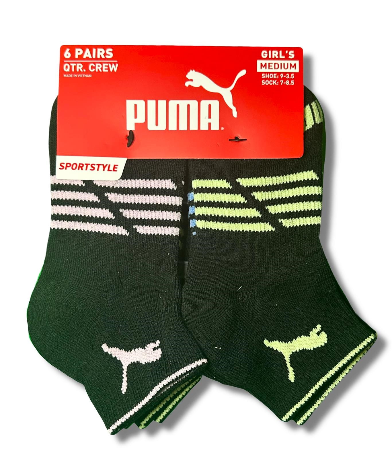 PUMA SOCKS GIRLS X6 - QUARTER CUT 253 - CLOE BLACK - MEDIUM SHOE 9-3.5 ...
