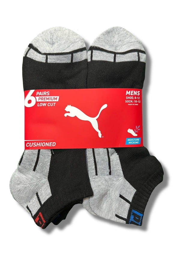 SOCKS MEN'S - LOW CUT - CUBE 253 - BLACK RED BLUE - LARGE (10-13) PACK 6 XX