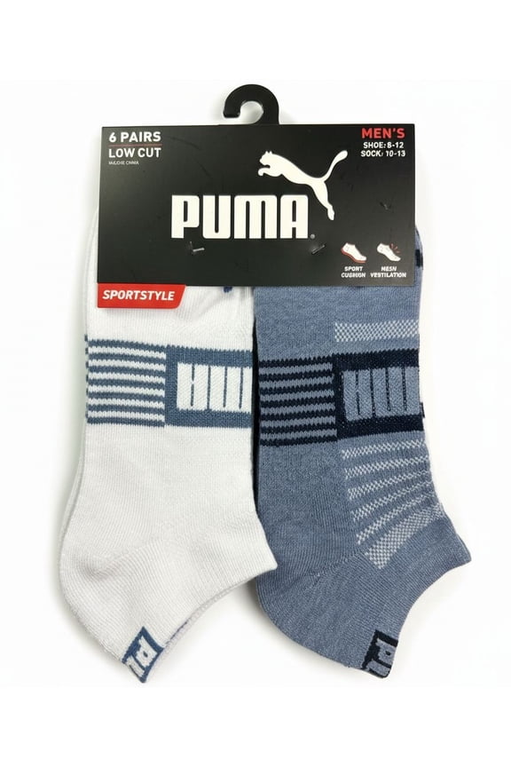 SOCKS MEN'S - LOW CUT - ENZO 263 - WHITE BLUE - LARGE (10-13) PACK 6 XX