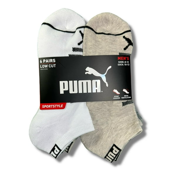PUMA SOCKS MEN'S - LOW CUT - GLEE 253 - WHITE BEIGE - LARGE (10-13) PACK 6 XX