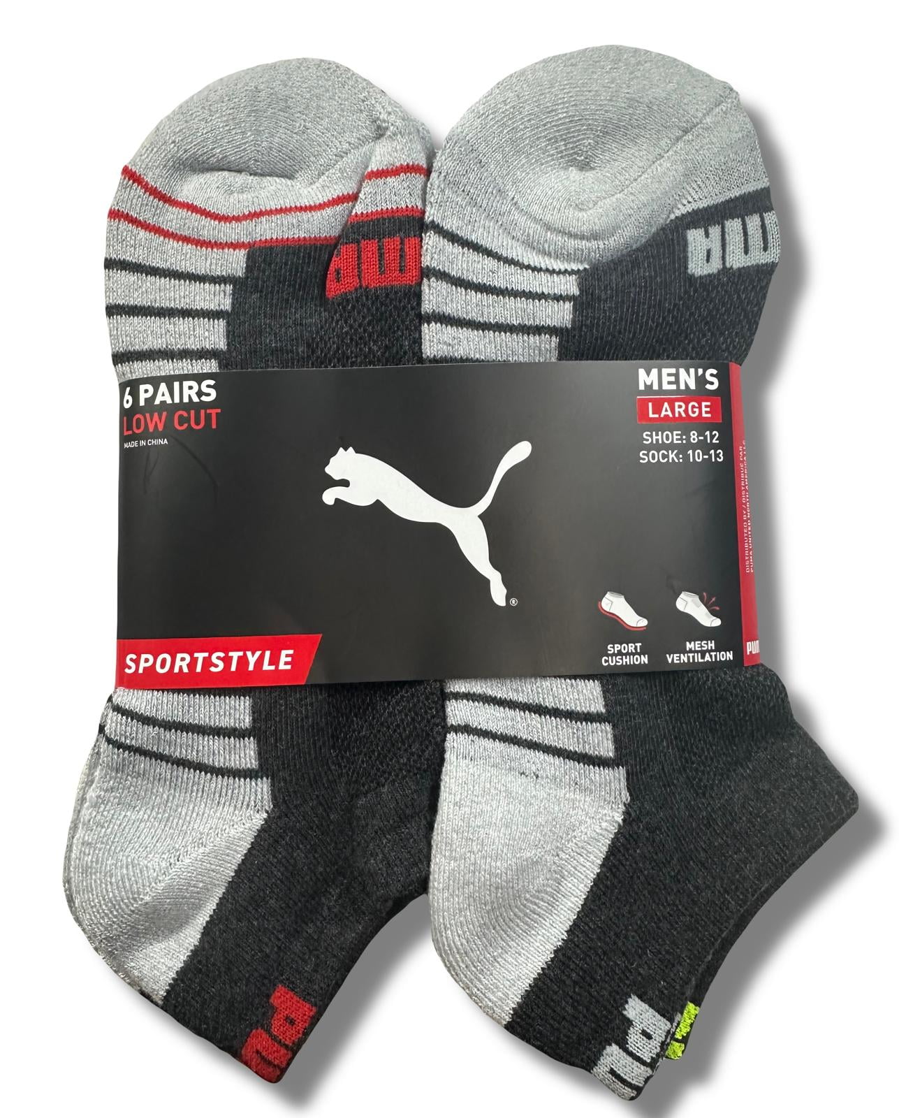 PUMA SOCKS MEN S LOW CUT HALO 243 GREY RED LARGE 10 13 PACK 6 XX