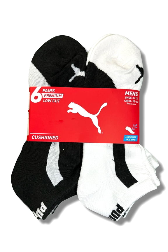 SOCKS MEN'S - LOW CUT - PIPE 253 - BLACK WHITE - LARGE (10-13) PACK 6 XX