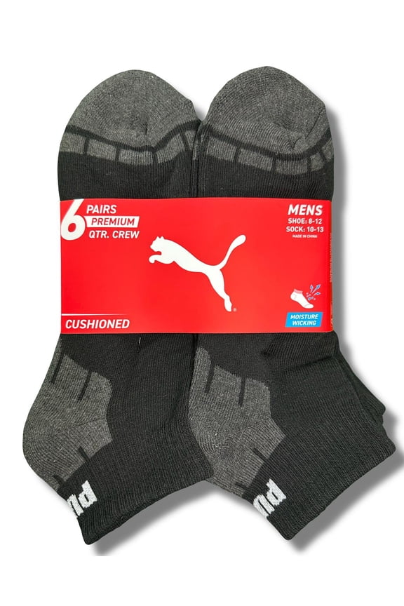 SOCKS MEN'S - QUARTER CUT - CUBE 253 - BLACK GREY - LARGE (10-13) PACK 6 XX