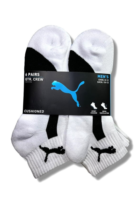 SOCKS MEN'S - QUARTER CUT - PIPE 243 - WHITE BLACK- LARGE (10-13) PACK 6 XX
