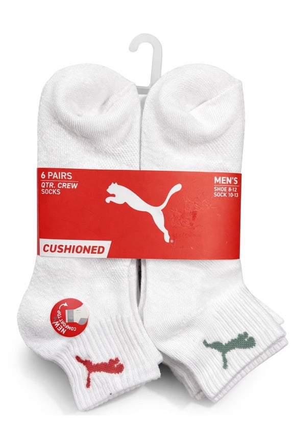 SOCKS MEN'S - QUARTER CUT - SOLID 263 - WHITE - LARGE (10-13) PACK 6 XX