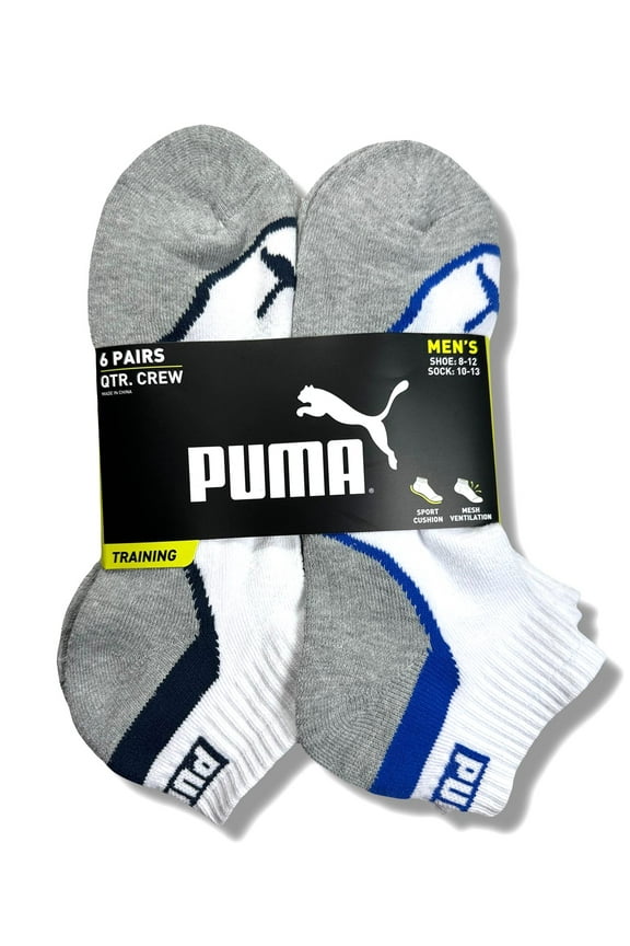 SOCKS MEN'S - QUARTER CUT - WAVE 253 - WHITE BLUE - LARGE (10-13) PACK 6 XX