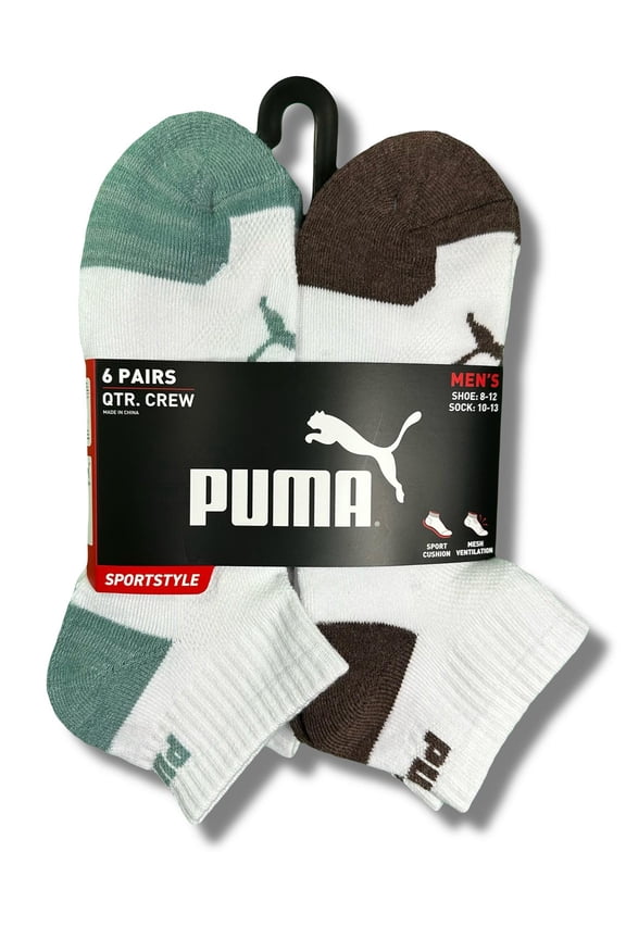 SOCKS MEN'S - QUARTER - EVEN 263 - WHITE GREEN BR - LARGE (10-13) PACK 6 XX