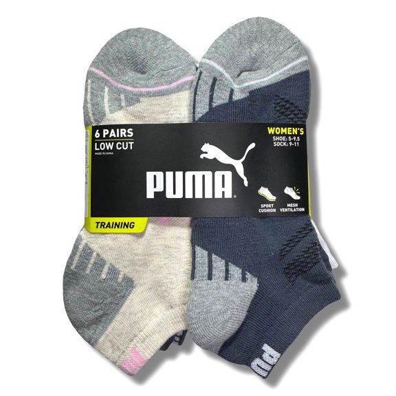 PUMA SOCKS WOMEN'S - LOW CUT 243 - ASHY CREAM BLUE - SHOE SZ 5-9.5 - PACK 6