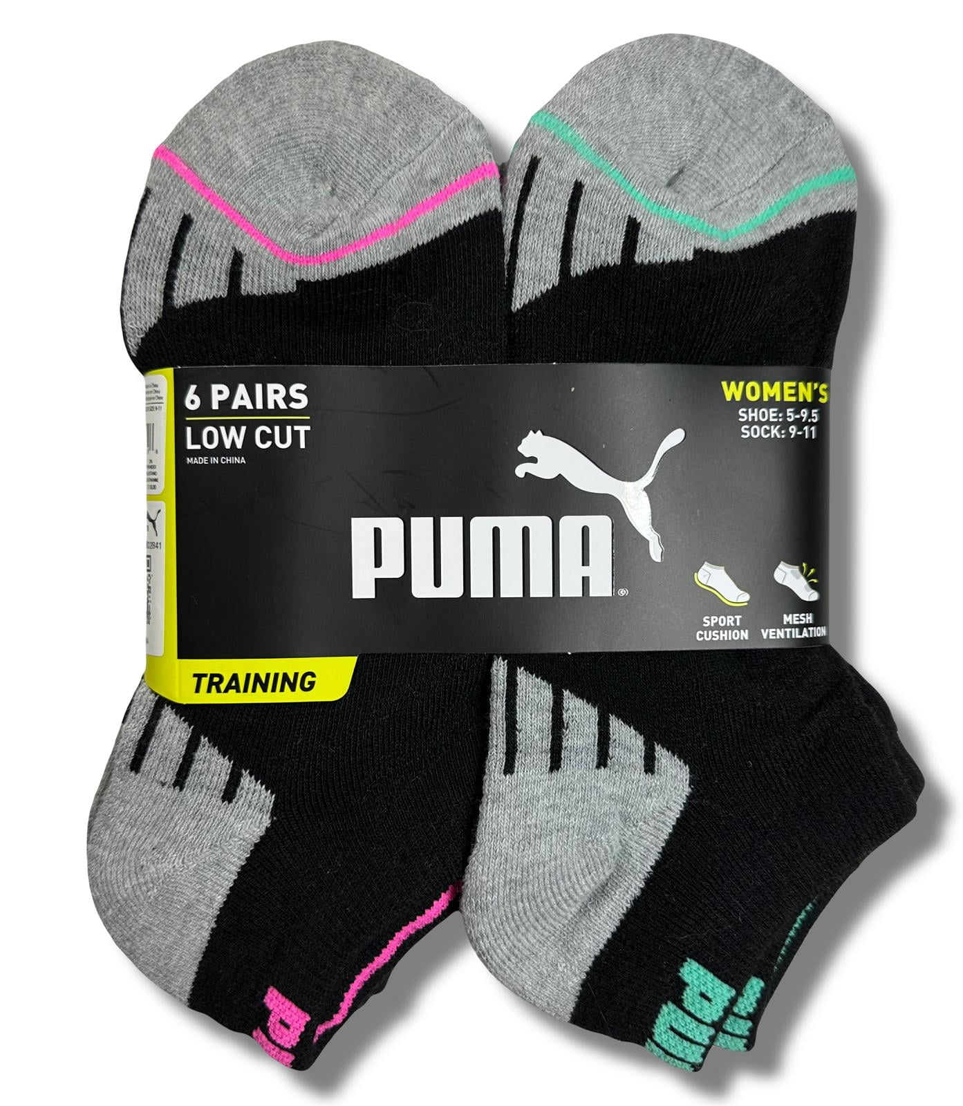 PUMA SOCKS WOMEN'S - LOW CUT 253 - ASHY BLACK PINK - SHOE SZ 5-9.5 ...