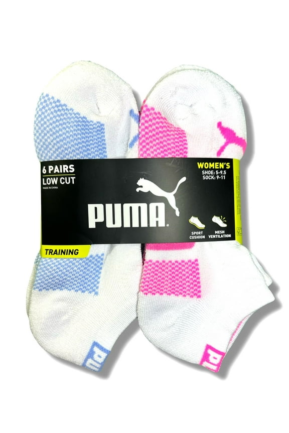 SOCKS WOMEN'S - LOW CUT 253 - KIRO WHITE BLUE PINK - SHOE SZ 5-9.5 - PACK 6