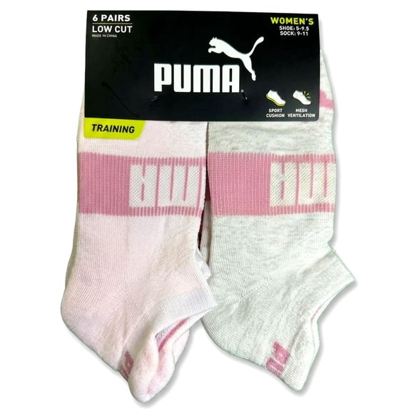 PUMA SOCKS WOMEN'S - LOW CUT 263 - EDGE PINK CREAM - SHOE SZ 5-9.5 -PACK 6