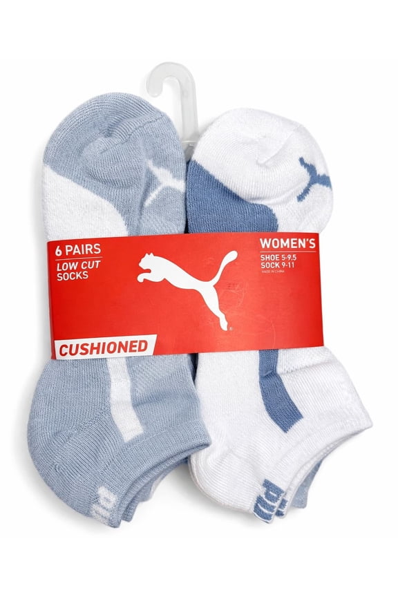 SOCKS WOMEN'S - LOW CUT 263 - PIPE LIGHT BLUE WHITE- SHOE SZ 5-9.5 - PACK 6