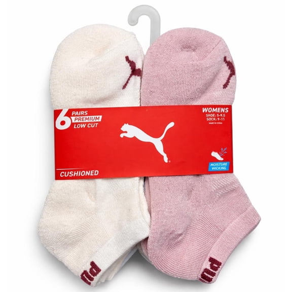 PUMA SOCKS WOMEN'S - LOW CUT 263 - SOLID 3 - CREAM PINK - SHOE SZ 5-9.5 -PACK 6