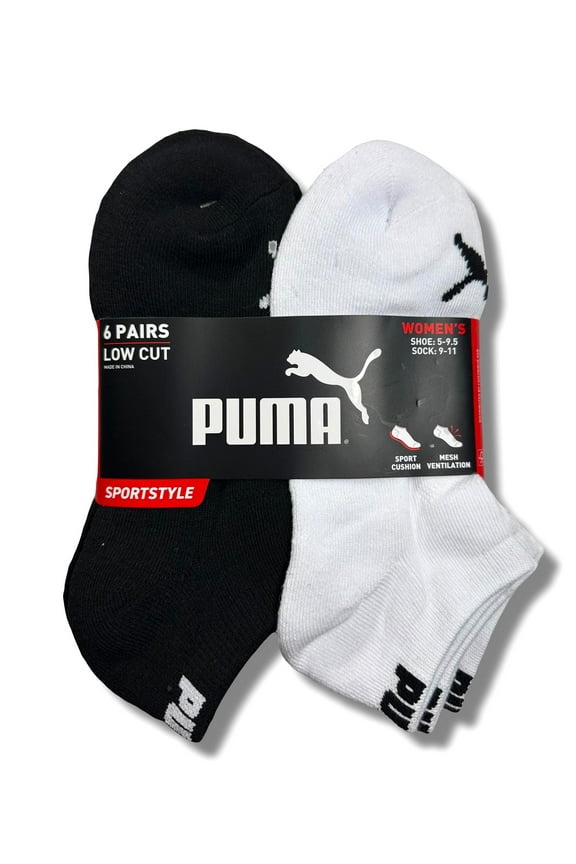 SOCKS WOMEN'S - LOW CUT - SOLID 253 - SOLID BCK WHI - SHOE SZ 5-9.5 -PACK 6