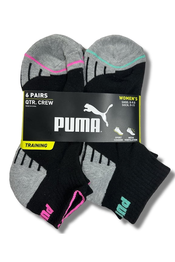 SOCKS WOMEN'S - QUARTER 253 - ASHY GREY CHARCOAL - SHOE SZ 5-9.5 -PACK 6