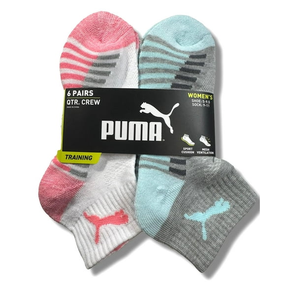 PUMA SOCKS WOMEN'S - QUARTER 243 - BLISS AQUA PURPLE- SHOE SZ 5-9.5 PACK 6