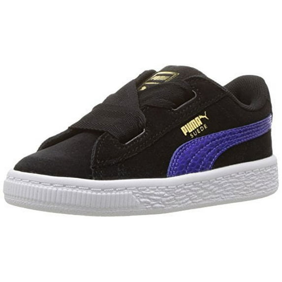 PUMA Unisex-Kids Suede Heart Snk, Black/Baja Blue,6.5 M US Big Kid