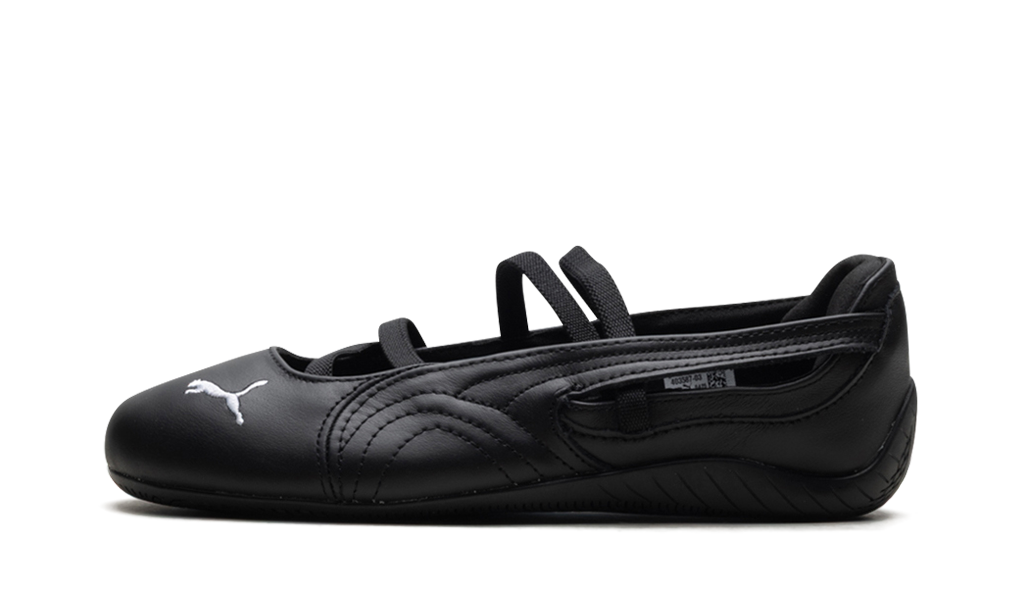 Zapatilla Speedcat Ballet de mujer en cuero, color negro/blanco, modelo 403587 03 de Stadium Goods