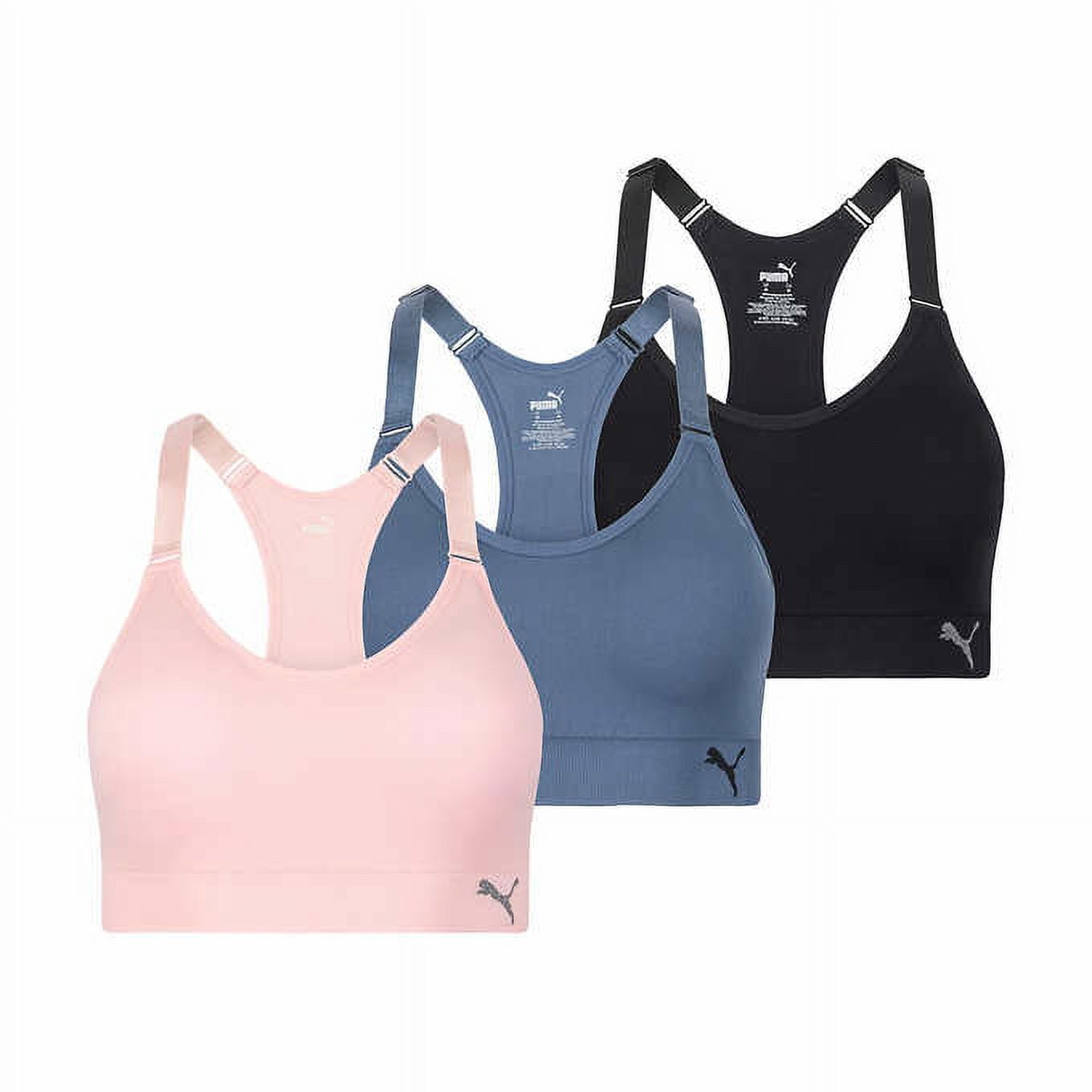 PUMA Women Sports Bra, 3-Pack (Light Pink/Gray/Black, Medium)