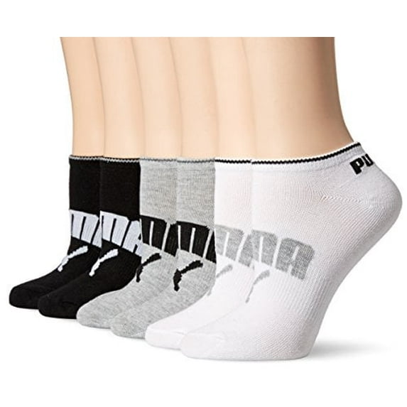 PUMA Women's 6 Pack Runner Socks, Black/Grey/White Logo, 9-11