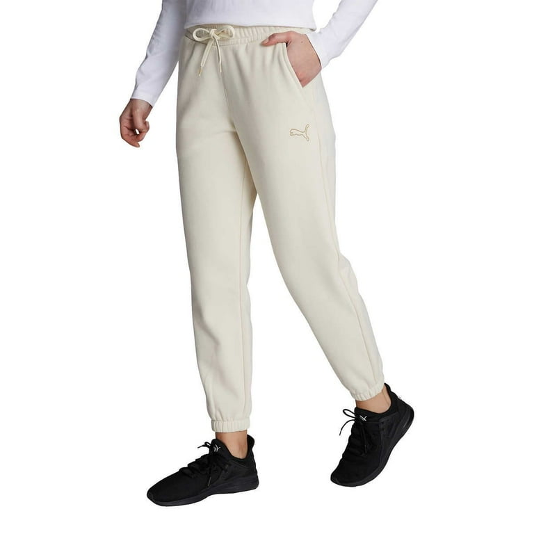 PUMA Women's Cozy Fleece Jogger Sweatpants, Tan/Cream, XL