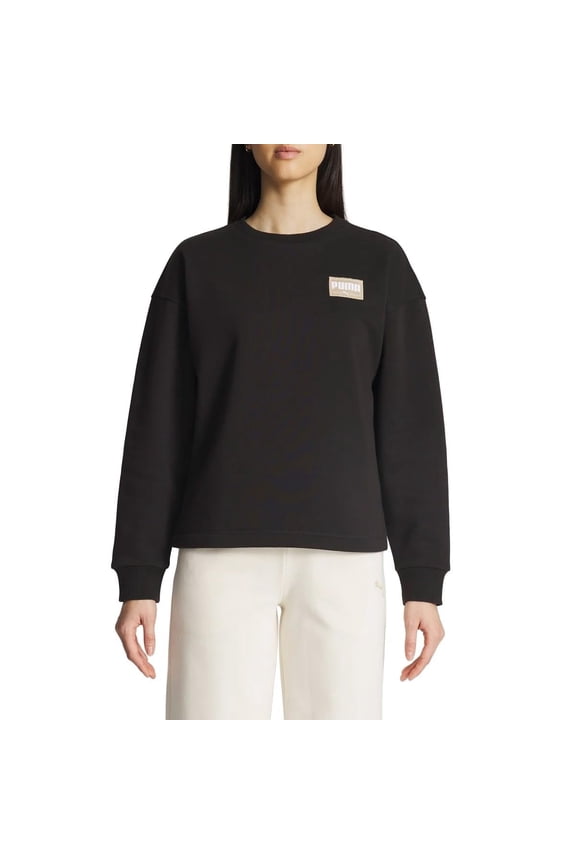 Women's Fleece Crewneck Sweatshirt Badge (Black, XXL)