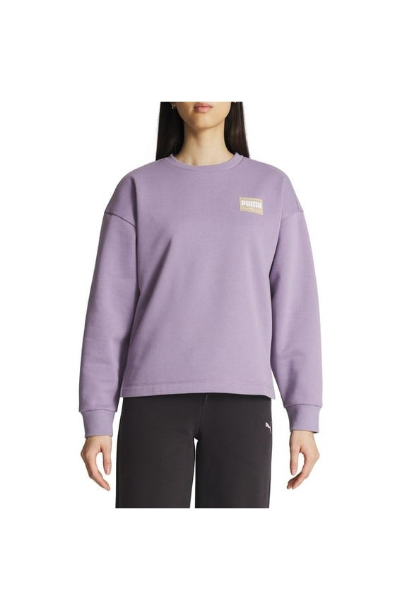 Women's Fleece Crewneck Sweatshirt Badge (Purple, M)