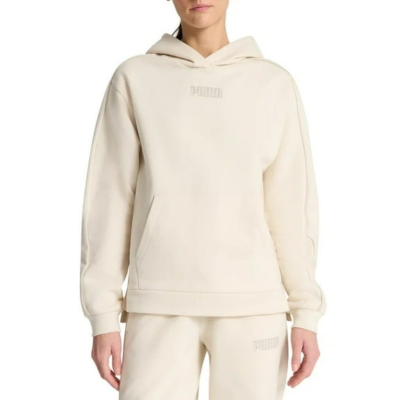 PUMA Women's Long Sleeve Fleece Pullover Hoodie with Kangaroo Pocket (Cream/Medium)