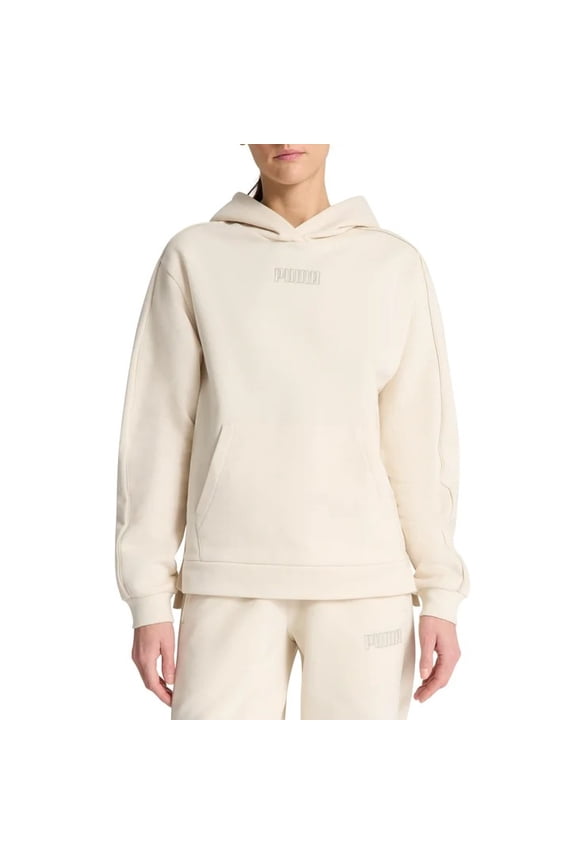 Women's Long Sleeve Fleece Pullover Hoodie with Kangaroo Pocket (Cream/Medium)