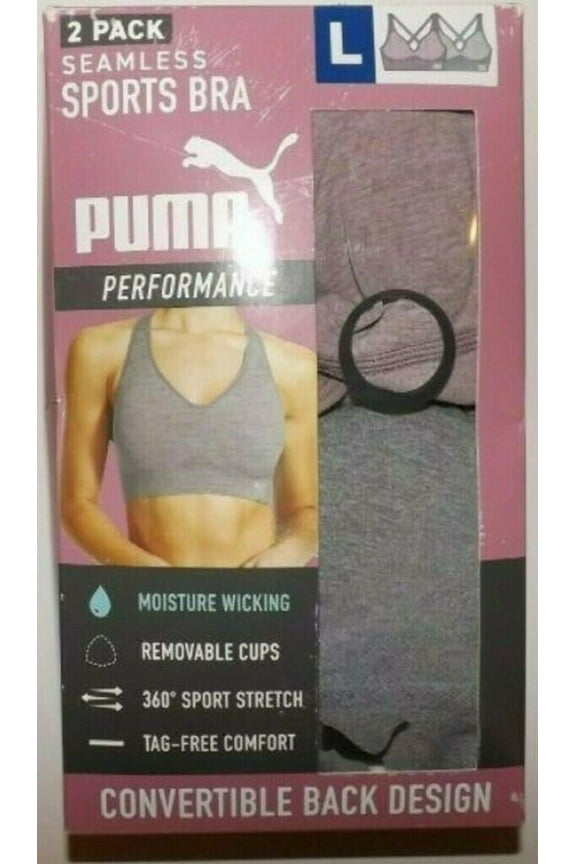 Women's Sports Bra 2pk Purple Gray Wicking Seamless Medium Impact Large