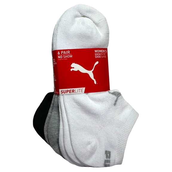 PUMA Womens 6 Pack .. Runner Socks, Grey White .. Black, 9-11