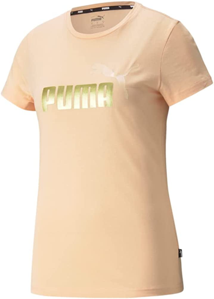 PUMA Womens Essentials+ Metallic Logo T-Shirt PEAC/G-M