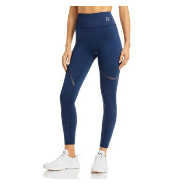 PUMA Womens Navy Stretch Pocketed Mesh Inset Ribbed Waistband Active Wear  Skinny Leggings S