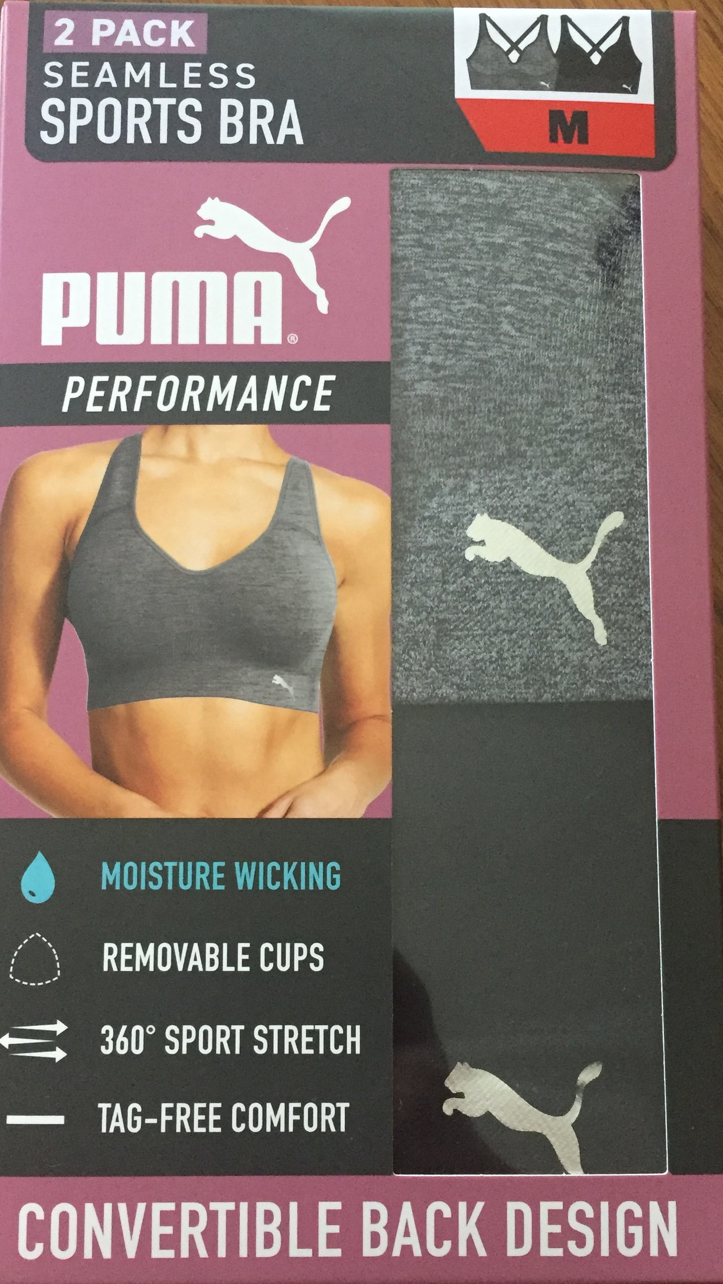 PUMA Women’s Seamless Convertible Sports Bra, Gray, Size M